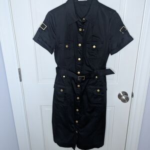 Calvin Klein Black Dress with Gold Button Details Size 6